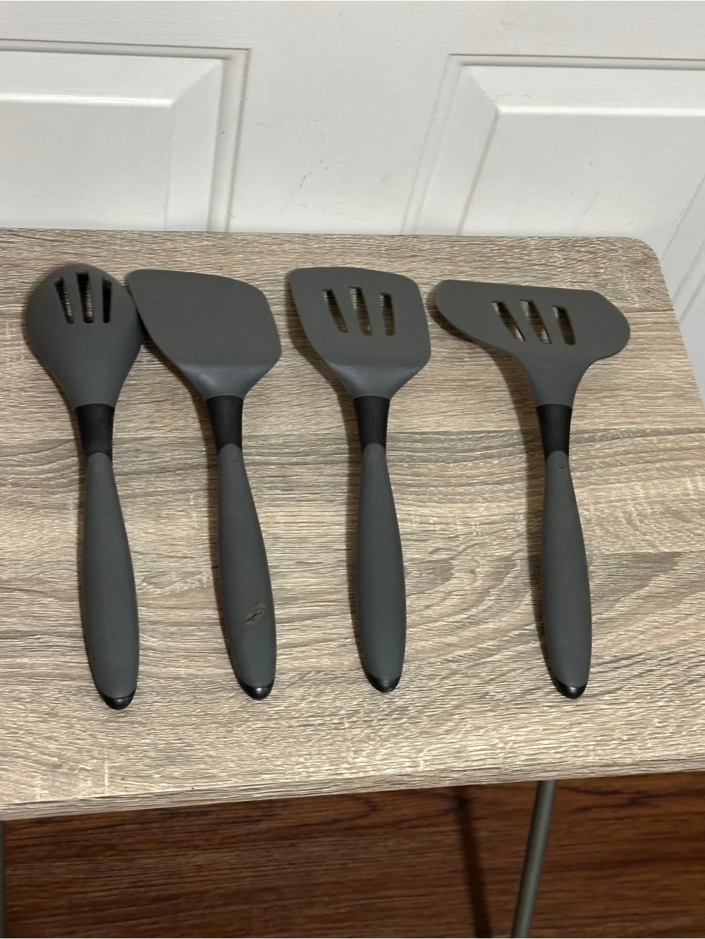 Pampered Chef Black  And Grey Silicone Cooking Utensils Set Of 4 Spatulas/Spoon